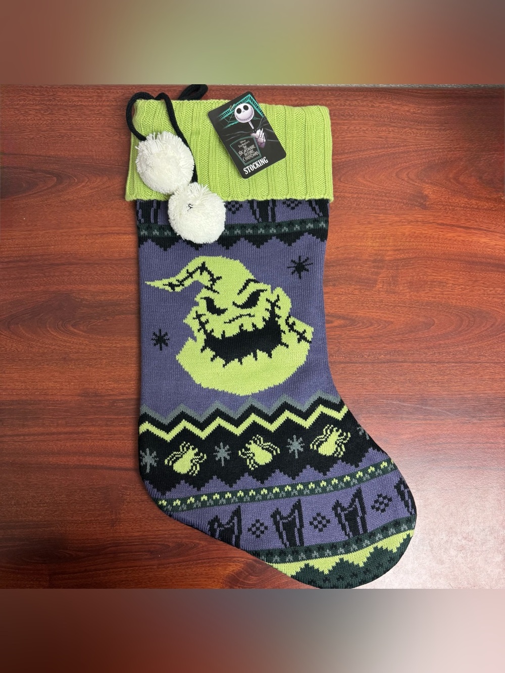 The Nightmare Before Christmas Oogie Boogie Knit Stocking - Lime & Purple